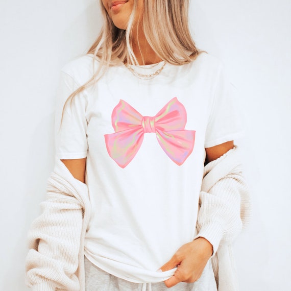 Pink Bow T-shirt, Pink Bow Tee, Pink Ribbon T-shirt, Coquette Pink