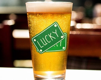 Szklanka do piwa Lucky License Plates, 16 uncji kufel do piwa St Patrick's Day, kufel do piwa St Paddy's Day, szklanka do piwa St Patrick's Day Lucky