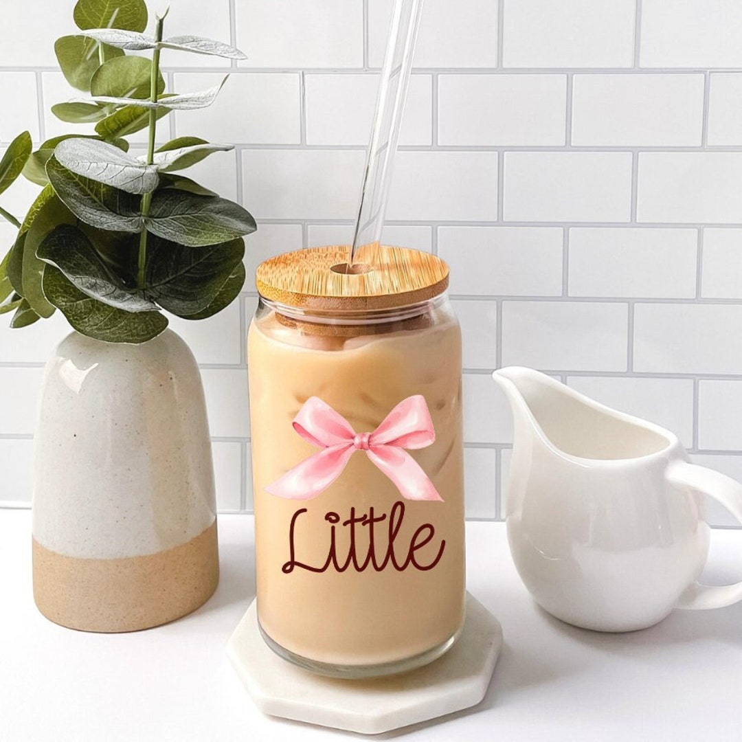 Coquette Pink Bow Little Sorority Glass Can Tumbler With Lid and Straw ...