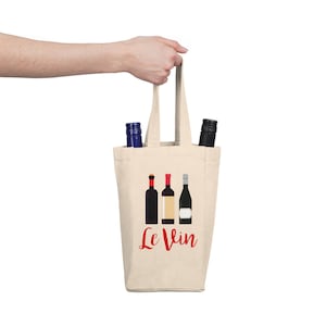 Le Vin Double Wine Tote Bag, Canvas Reusable Wine Tote, Wine Gift Bag, 2 Bottle Wine Tote Bag, Reusable Gift Bag