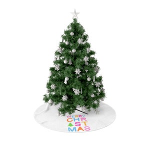 Pastel Merry Christmas Christmas Tree Skirt, Pink Pastel Holiday Decor, Pastel Tree Skirt, Pink Christmas Decor