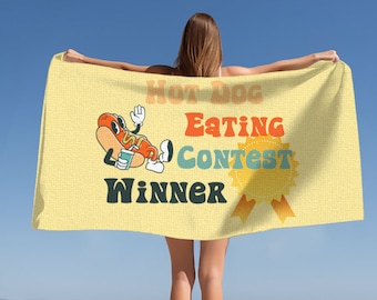 Hot Dog Essen Contest Sieger Strandtuch: Retro 4. Juli Pool Party