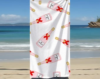 Pink Champagne Bottles Beach Towel: Bachelorette Party Gift