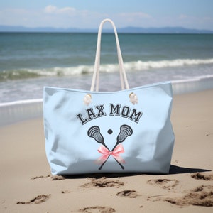 Bolso de fin de semana para mamá de lacrosse, bolso grande, bolso de viaje para mamá deportista, regalo para padres jugadores de lacrosse, bolso de lona con asa de cuerda, regalo para el día de la madre