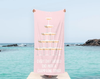 Champagne Tower Beach Towel: Luxury Poolside Bachelorette Gift