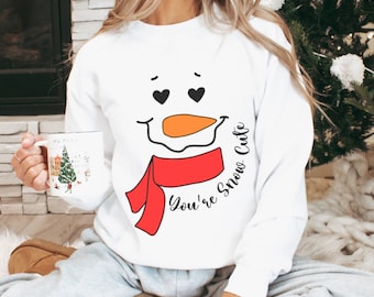 Snowman Face Crewneck Sweatshirt, Winter Holiday Apparel