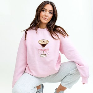 Espresso Martini Pink Bow Sweatshirt, Espresso Martini Crewneck Sweater, Gifts For The Martini Lover, Gift For Mom