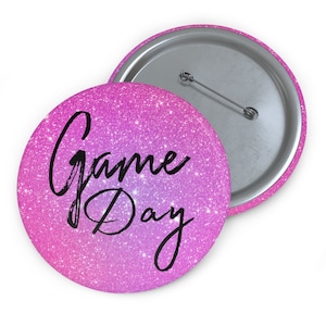Pink Sparkle Game Day Football Pin Button, Hot Pink Game Day Pin, Pink Game Day Button, Sorority Game Day Pin, Pink Sparkle