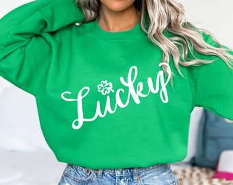 Lucky Script Crewneck Sweatshirt, Lucky Shamrock Sweater, St Patrick's Day Lucky Shirt, Cute Lucky Crewneck, St Patrick's Day Gift