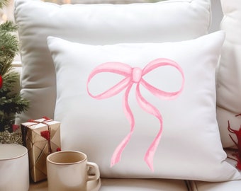 Almohada con lazo de cinta rosa: Cojín decorativo para el hogar Coquette