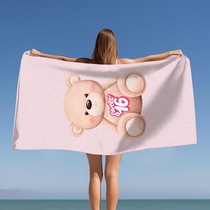 Sweet 16 Teddy Bear Beach Towel, 16th Birthday Gift, 16th Birthday Pool Party, Sweet 16 Gift For Girl, Happy Sweet 16th Birthday