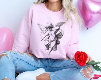 Felpa vintage Cherub Cupid, maglione romantico con angelo, regalo per San Valentino, maglione invernale Love, pullover grafico Cupid, design Cherub