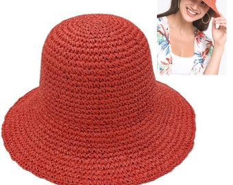 Solid Straw Bucket Hat, Foldable hat, Retro hat.