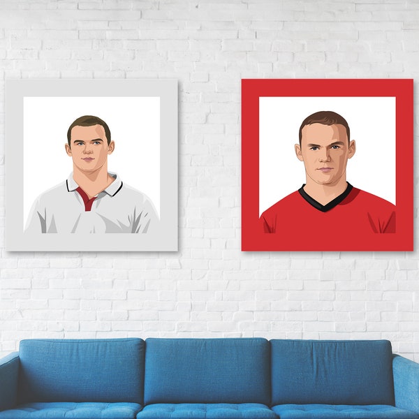 Wayne Rooney Portrait Series (2004, 2012) | England Manchester United Canvas/Print | Football/Soccer Gift for Him/Dad | Custom Retro Poster