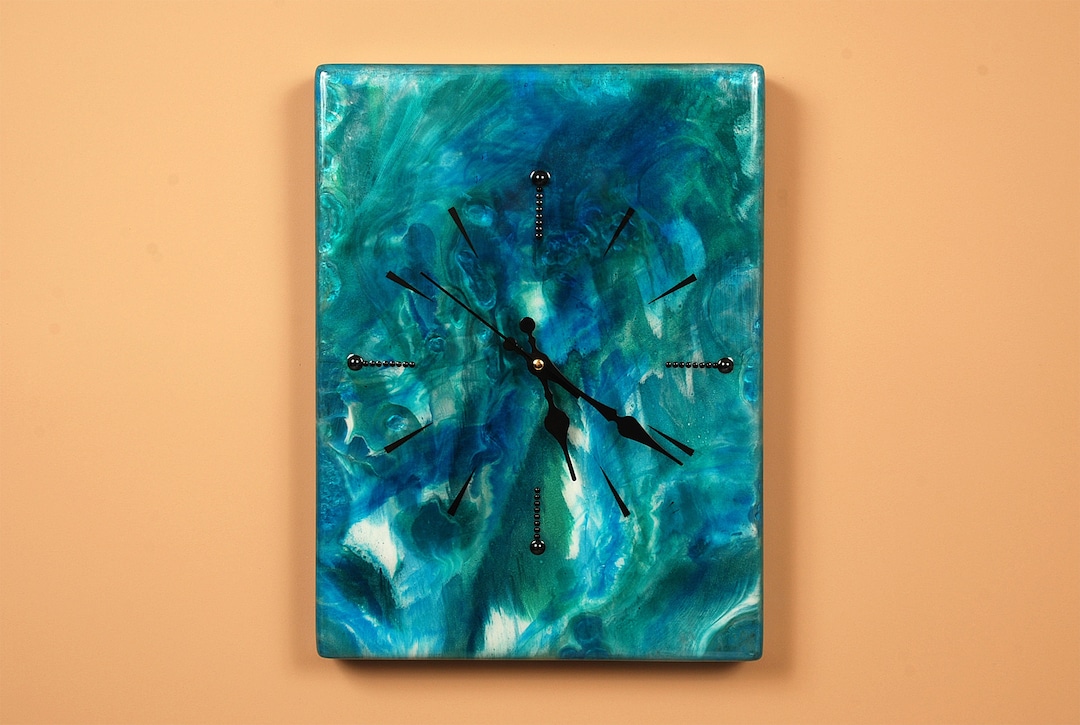 Resin Wall Clock Blue Wall Clock Abstract Wall Clock Blue Etsy