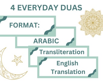 4 Everyday Duas | Islamic Reminders | Islam | Everyday Dua | Allah | Islam | Muslim | Cards | Ramadan | Eid Gift | Instant Download | Print