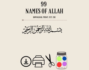 99 Names of Allah | Islam | Instant Download Print | Allah | Children | Quran | Teaching | Reminders | Dhikr | Flash Cards | Ramadan | Eid |