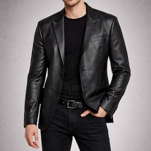 Real Lambskin Mens Leather Blazer - Casual 2 Buttons Leather Jacket for Men image 1