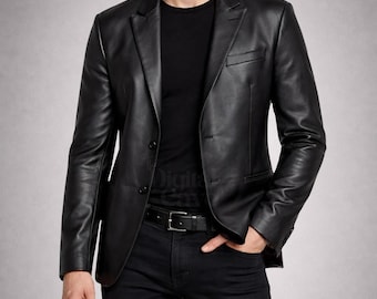 Real Lambskin Mens Leather Blazer - Casual 2 Buttons Leather Jacket for Men