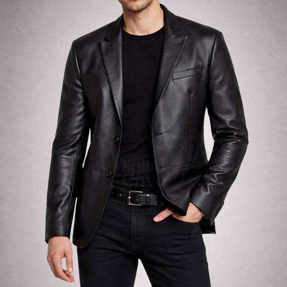 Real Lambskin Mens Leather Blazer - Casual 2 Buttons Leather Jacket for Men