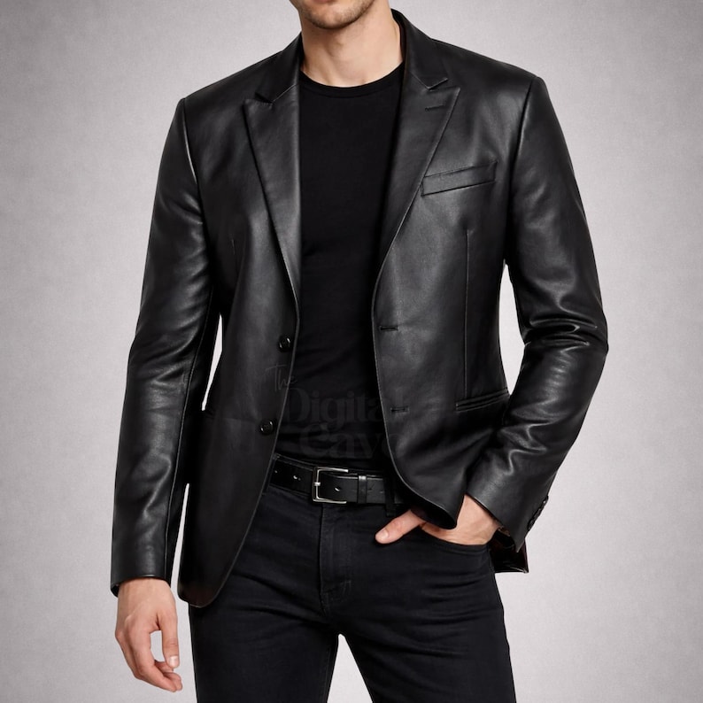Real Lambskin Mens Leather Blazer - Casual 2 Buttons Leather Jacket for Men image 1