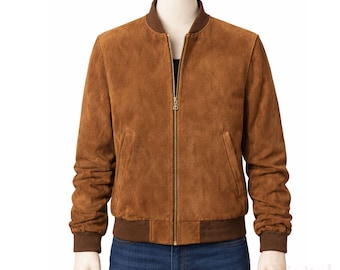Men's Real Leather Baseball Jacket Vintage Suede - Gift for Him