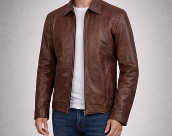 Men's Lambskin Leather Cafe Racer Jacket - Waxed Finish