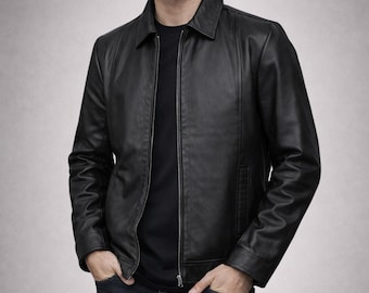 Mens Leather Jacket Harrington - Real Lambskin Classic Vintage Style Leather Jackets For Men