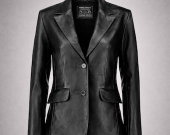 Women's Classic Lambskin Leather Blazer – Tailored Suit Style Jacket