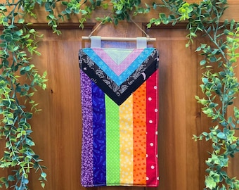 Quilted Progress Pride Flag | Cotton Fabric Wall Art | LGBTQ Rainbow Home Decor | Handmade in Washington