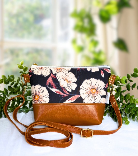 Minimalist Crossbody Purse Handmade Floral Bag Simple Basic Purse Big Blossom Brown Vegan Faux Leather Minimalist Bag Etsy