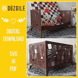 Stacking chic pattern boxes crates, baskets for vinyl records, storage and organizing laser cut digital files SVG + AI, Glowforge ready