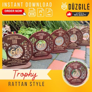 Premio trofeo in legno tagliato al laser, trofeo inciso personalizzato, targa di riconoscimento personalizzata, regalo di eccellenza per i dipendenti, download istantaneo PDF, Ai