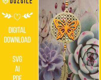 Suncatcher Butterfly, Suncatcher, Butterfly, Rattan Style, Digital File, Laser Cut, SVG File, Glowforge, Repurposing DVDs CDs