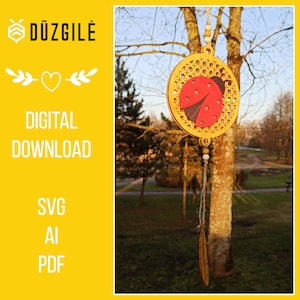 Suncatcher Ladybird, Rattan Style, Digital File, Laser Cut, SVG File, Glowforge, Repurposing DVDs CDs