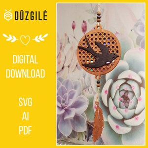 Suncatcher Vogel, Suncatcher, Schwalben, Rattan Style, digitale Datei, Laser Cut, SVG-Datei, Glowforge, Wiederverwendung DVDs CDs