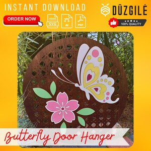 Butterfly laser ready svg file, rattan style laser cut file, for Glowforge or laser machines, cut or engrave file, door hanger svg