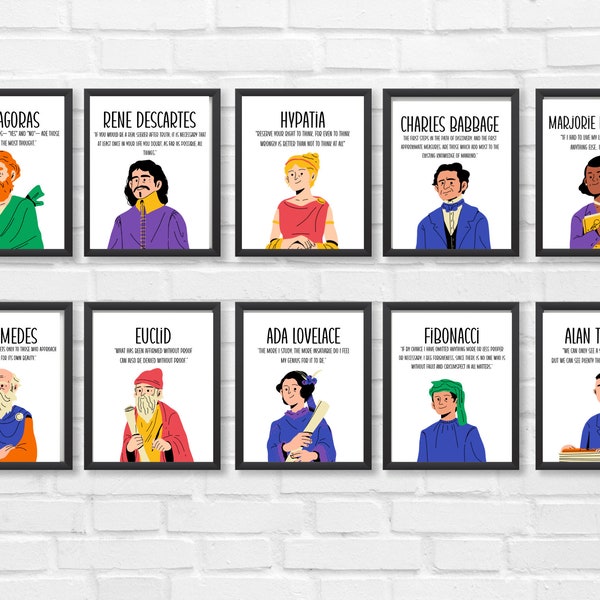 Mathematicians Classroom Posters: Famous Figures Art (Digital Download)