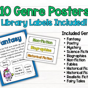 Printable Children's Literature Genre Poster Bundle, Classroom and Library Decor, Instant Download