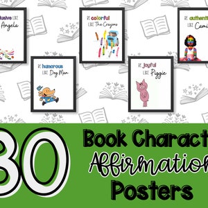 Afirmación y motivación del carácter: Inspira a los estudiantes con personajes de libros queridos - Juego de 30 impresiones