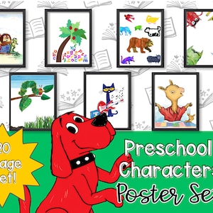 Apprendre et jouer avec des personnages préscolaires : lot de 20, personnages de livres, téléchargement numérique, art mural