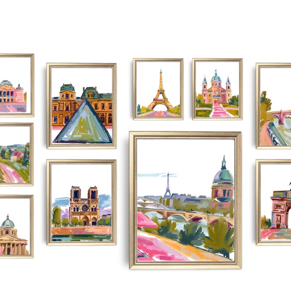 Parisian Panorama: Set of 10 Digital Print Monuments & Landscapes, Famous Paris Landmarks, Gallery Art