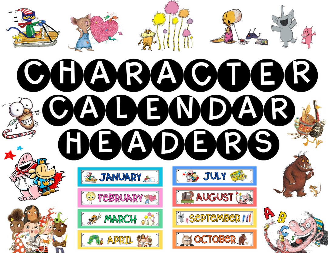 Children's Book Character Calendar Headings, Character Themes, Elementary  Classroom Décor, Monthly Calendar Headings - Etsy