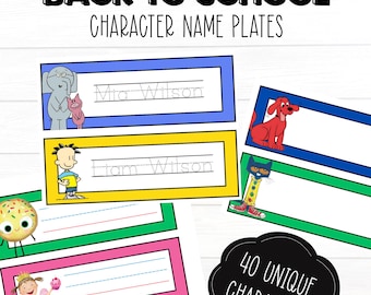 Children's Book Character Name Tags: Editable Classroom Desk Plates (PDF Templates with Handwriting Lines)