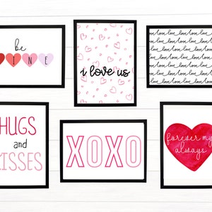Valentine Day Decor, set of 6, cute heart prints, valentines wall art, printable gallery wall art