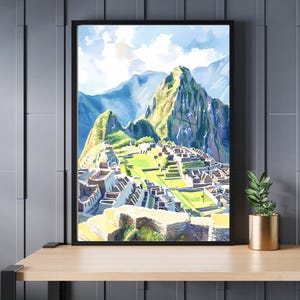 Machu Picchu Watercolor Print: Peru Travel Poster (Digital Download)