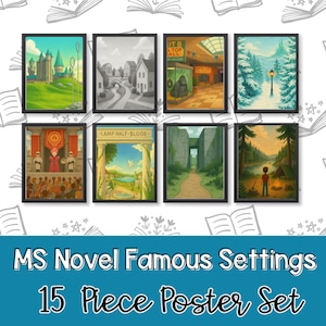 Famous Book Settings Posters | Middle School ELA Decor | Library Wall Art | Literature Classroom Printables
