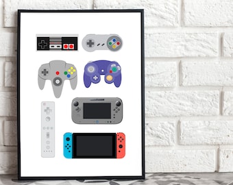Classic Video Game Controller Art Prints: Set of 6 (Digital Download)