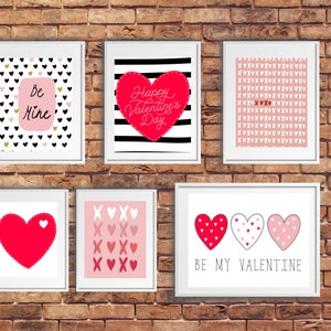 Valentine&#39;s Day Heart Prints: Romantic Gallery Wall Art (Set of 6) (Digital Download)