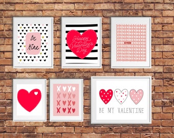 Hartenafdrukken Valentijnsdag: romantische galerijmuurkunst (set van 6) (digitale download)